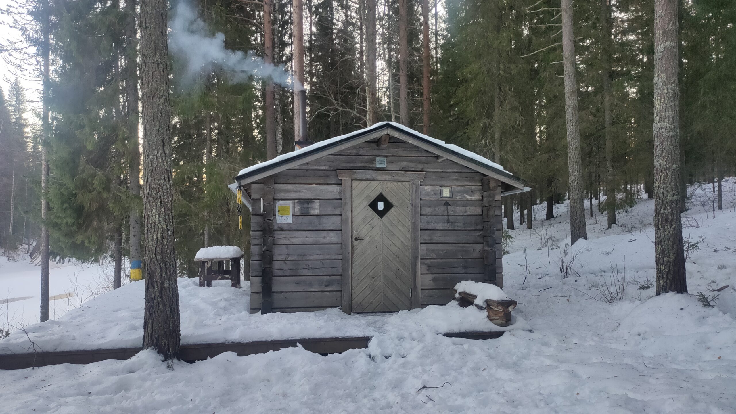 Authentic forest cabin in the snowy woods near Vidsel, Swedish Lapland